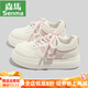 森馬可愛(ài)貓咪皮面軟底板鞋女2025秋季新款撞色潮小白鞋休閑鞋單鞋 88-11160白粉皮面贈送運費險 37