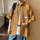 爵少（JUESHAO）短袖襯衫男夏季冰絲襯衣男生上衣服潮牌潮流夏天休閑工裝外套衫 卡其色 XXXL