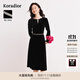 珂萊蒂爾Koradior秋季優(yōu)雅氣質(zhì)絲絨收腰減齡連衣裙女 黑色 M