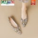 卡帝樂(lè )鱷魚(yú)（CARTELO）尖頭單鞋女2026春季新款民族風(fēng)瓢鞋鑲鉆花瓣平底鞋大碼女鞋41一43 杏色 36