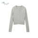 片斷（dribs＆drabs）毛衣女冬季新款圓領(lǐng)休閑簡(jiǎn)約文藝減齡絞花設計短款開(kāi)衫 淺灰 S