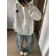 燦圖美式復古刺繡衛衣女秋季新款設計感小眾寬松重磅連帽衫外套上衣服 白灰色 L