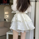 DAVEY MODE甜美荷葉邊高腰半身裙女裝夏季性感蕾絲拼接半裙短裙蛋糕蓬蓬裙子 白色款（zt） S