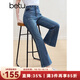 百圖betu女裝2025春夏新款牛仔褲裱袋撞色高腰九分喇叭褲褲子2502T68 牛仔色 M