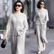 啄木鳥(niǎo)媽媽裝棉麻套裝中老年女裝2024新款夏季時(shí)尚休閑闊腿褲顯瘦兩件套 米灰色套裝 2XL [建議125-140斤]