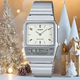 卡西歐（CASIO）STANDARD復古金屬銀色小方塊雙顯男女AQ-800EC 7A電子表學(xué)生防水 AQ-800E-7A2 新款限量配色復古銀