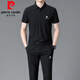 皮爾卡丹（pierre cardin）品牌冰絲垂順速干運動短袖套裝男士夏季薄款純色休閑寬松兩件套 黑色【短+長褲】 8242 175碼【適合135-150斤】