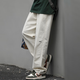 嘿馬七作日系復古男女春夏潮牌刺繡logo直筒褲寬松休閑百搭長(cháng)褲子 米白色 (尺碼偏大拍小一碼) M