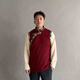馨蘭芙曼蒙古族服裝男馬甲男士鑲邊假兩件開衫西藏藏式上衣藏族服裝藏裝少 酒紅色 L 90-125斤