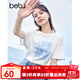 百圖betu女裝夏新款T恤海洋珠片繡印花短袖寬松純棉T恤女2304T20 白色 S
