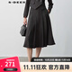 S.DEER圣迪奧女裝OL風(fēng)高腰百褶條紋毛呢A字傘裙S23481111 德國灰/87 L