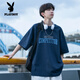 花花公子（PLAYBOY）純棉短袖t恤男款藏青色夏季重磅寬松半袖ins潮流字母印花體.恤潮 藏青色 L