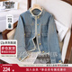 她池港風(fēng)寬松復(fù)古牛仔服女2025秋裝新時尚毛邊休閑單排扣外套
