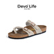 Devo夏季新款軟木真皮沙灘拖鞋同款涼鞋勃肯平底外穿女休閑拖鞋26291 灰色反絨皮 38 （建議拍小一碼）