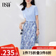 歐莎（OSA）氣質(zhì)優(yōu)雅連衣裙子女夏季2025新款碎花半身裙子套裝兩件套 藍(lán)色B（后腰加橡筋） M