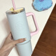 星巴克杯子高顏值大容量保溫杯雙飲口咖啡杯水杯 900ml藍色