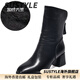 SUSTYLE國際高端品牌女裝2025冬季新款舒適牛皮加絨加厚真皮厚底馬丁靴女 黑色加絨[粗跟5CM] 40