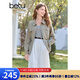 百圖betu女裝2025春季新款短外套麻感色織寬松收腰可調(diào)節(jié)外套2502T80 卡其綠 M （卡其綠預售10/03發(fā)貨）