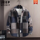 JEEP SPIRIT2026年春秋季新款帥氣男青年寬松毛呢襯衫格子外套休閑襯衣男裝潮 CS2001棕色 2XL (160180)