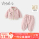 凡獵女童套裝冬裝2025新款洋氣時(shí)髦嬰兒衣服女寶寶外套褲子兩件套秋冬 粉色 90