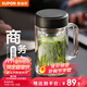 蘇泊爾（SUPOR）雙層玻璃杯茶杯耐熱防燙帶手柄水杯商務(wù)辦公男士過濾帶蓋杯子 烏木黑-450mL