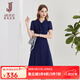 經(jīng)典故事（JANE STORY）泡泡袖雪紡連衣裙女夏季新款高級(jí)感知性襯衣裙子氣質(zhì)系帶領(lǐng)襯衫裙 M05深藍(lán) M