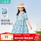 茵曼童裝女童碎花連衣裙2025夏季兒童荷葉邊長(zhǎng)裙中大童泡泡袖裙子 藍(lán)色O3842074 150