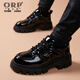 奧爾彼男士皮鞋男厚底英倫潮流休閑內增高商務(wù)正裝韓版漆皮新郎結婚鞋 黑色【內增高】 40