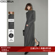 COCOBELLA預售手工壓褶半高領赫本風長袖連衣裙女秋氣質(zhì)長裙FR3015 深花灰 L