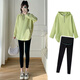煦依舍孕婦套裝春秋裝2026新款連帽綠色百搭衛衣寬松時(shí)尚洋氣上衣兩件套 綠色衛衣+黑色褲(套裝) 2XL
