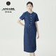 阿瑪施（AMASS）女裝新款復(fù)古休閑圓領(lǐng)短袖牛仔洋裝長款連衣裙5500537 牛仔藍(lán) XL(5碼)