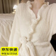 晴碧琳 浴袍女 新款睡袍女秋冬季性感珊瑚絨加厚加絨長(cháng)款睡衣洗澡浴袍 浴袍米白色-M（適合90—150斤）