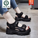 啄木鳥(niǎo)高檔老爹涼鞋女2025年夏季新款厚底松糕鞋運動(dòng)軟底沙灘休閑女鞋子 黑色 34