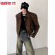 駱森馳（LUOSENCHI）小眾設計感美式復古皮夾克男女中性風(fēng)機車(chē)皮衣墊肩外套時(shí)尚 棕色 2XL