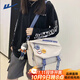 回力單肩包男士ins潮牌斜挎包女大容量帆布包原宿復古休閑上課郵差包 米白色 徽章4+牛牛掛件