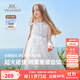 英氏（YEEHOO）女童裙子兒童連衣裙夏季薄款無袖網(wǎng)紗公主裙中大童裝衣服夏裝新款 雙層提花網(wǎng)紗款 白色 【純棉內(nèi)襯】 140
