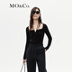 MO&Co.上衣解構設計感綁結掛脖方領(lǐng)捏褶收腰絲絨修身黑色摩安珂 黑色 M 165