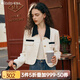 Olrain歐芮兒小香風(fēng)短外套女春裝新款寬松時(shí)尚名媛風(fēng)撞色上衣 米杏色 L