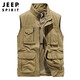 JEEP SPIRIT吉普馬甲男外套男士戶(hù)外運動(dòng)多口袋無(wú)袖背心男裝上衣 卡其 2XL