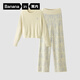 蕉內絨絨7系植物園女士長(cháng)袖長(cháng)褲半邊絨保暖睡衣家居服套裝秋冬可外穿 【女士圓領(lǐng)】晚香玉-云母白 L