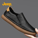 Jeep吉普男鞋2026年春季新款一腳蹬豆豆鞋透氣輕便軟底防滑休閑皮鞋男 黑色 41