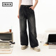 英克斯（inxx）復古水洗牛仔長(cháng)褲男立體裁剪鐮刀褲美式休閑黑色直筒褲 黑色 S
