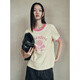 太平鳥(niǎo)女裝T恤撞色邊短袖夏季時(shí)尚玫瑰圖案絲柔上衣修身 米色 L