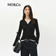 MO&Co.上衣2025春新品天絲半開(kāi)襟亨利領(lǐng)黑白兩件套MBE1TOP002 黑色 L L/170