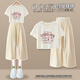 小豬彼特女童夏裝套裝2025新款夏季洋氣穿搭夏款大童兒童衣服女孩時髦童裝 9937米白色+18485淺卡其【套裝】 170 cm