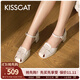 KISS CAT接吻貓涼鞋女夏季新款瑪麗珍復古豬籠鞋高跟涼鞋KA54319-10 淺灰白色 38