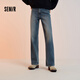 森馬（Semir）森柔牛仔|牛仔褲女抓毛寬松闊腿褲冬季女士做舊長(zhǎng)褲103724124001A