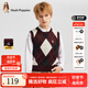 暇步士（Hush Puppies）【經(jīng)典款】童裝兒童男女大童秋季新款百搭時(shí)尚學(xué)院風(fēng)格紋馬甲 波爾多紅 150 cm