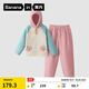 蕉內(nèi)絨絨505H兒童睡衣男女童珊瑚絨連帽長(zhǎng)袖長(zhǎng)褲秋冬季加厚家居服套裝 粉綠拼色 160
