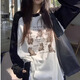 沂懿秋季衣服女裝長(cháng)袖t恤上衣內搭2025年新款寬松通勤風(fēng)小個(gè)子遮肚子 黑白色貓咪拼接插肩長(cháng)袖M 均碼 【90-130斤】
